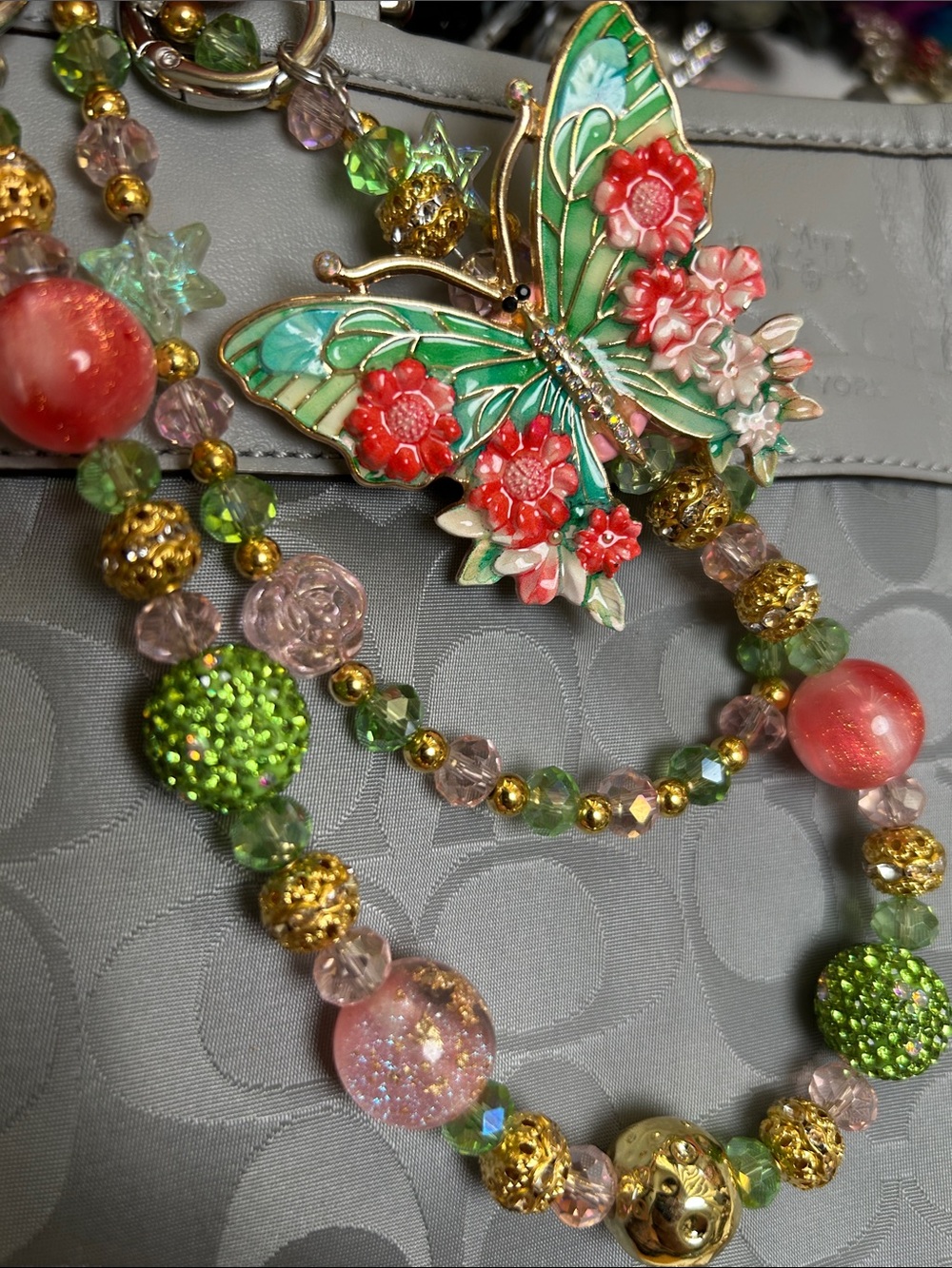 Floral Butterfly Keychain in Green & Pink